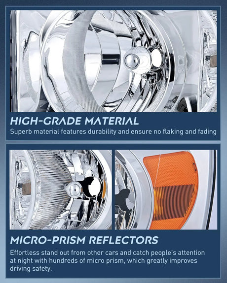 LED Headlight Nilight 2007 2008 2009 Ram Headlight Assembly, Chrome Housing Amber Corner Clear Lens, Headlamp Replacement, Driver and Passenger Side, 2 Pack