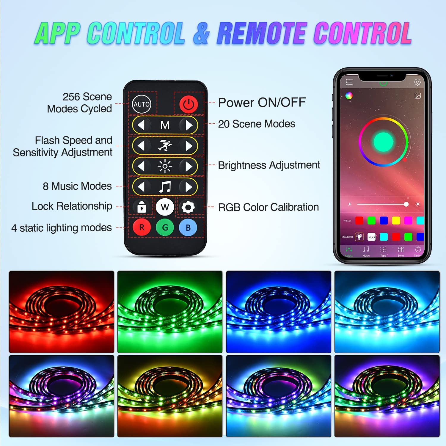60” 135Leds RGBIC APP RF Remote Control LED Bed Light Strip 3PCS Nilight