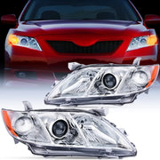 2007 2008 2009 Toyota Camry Headlight Assembly Chrome Case Amber Reflector