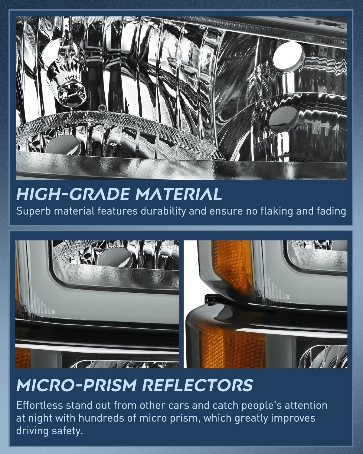 2003-2007 Chevy Silverado Avalanche 1500 2500 3500 Headlight Assembly Smoke Chrome Case Amber Reflector DRL Nilight