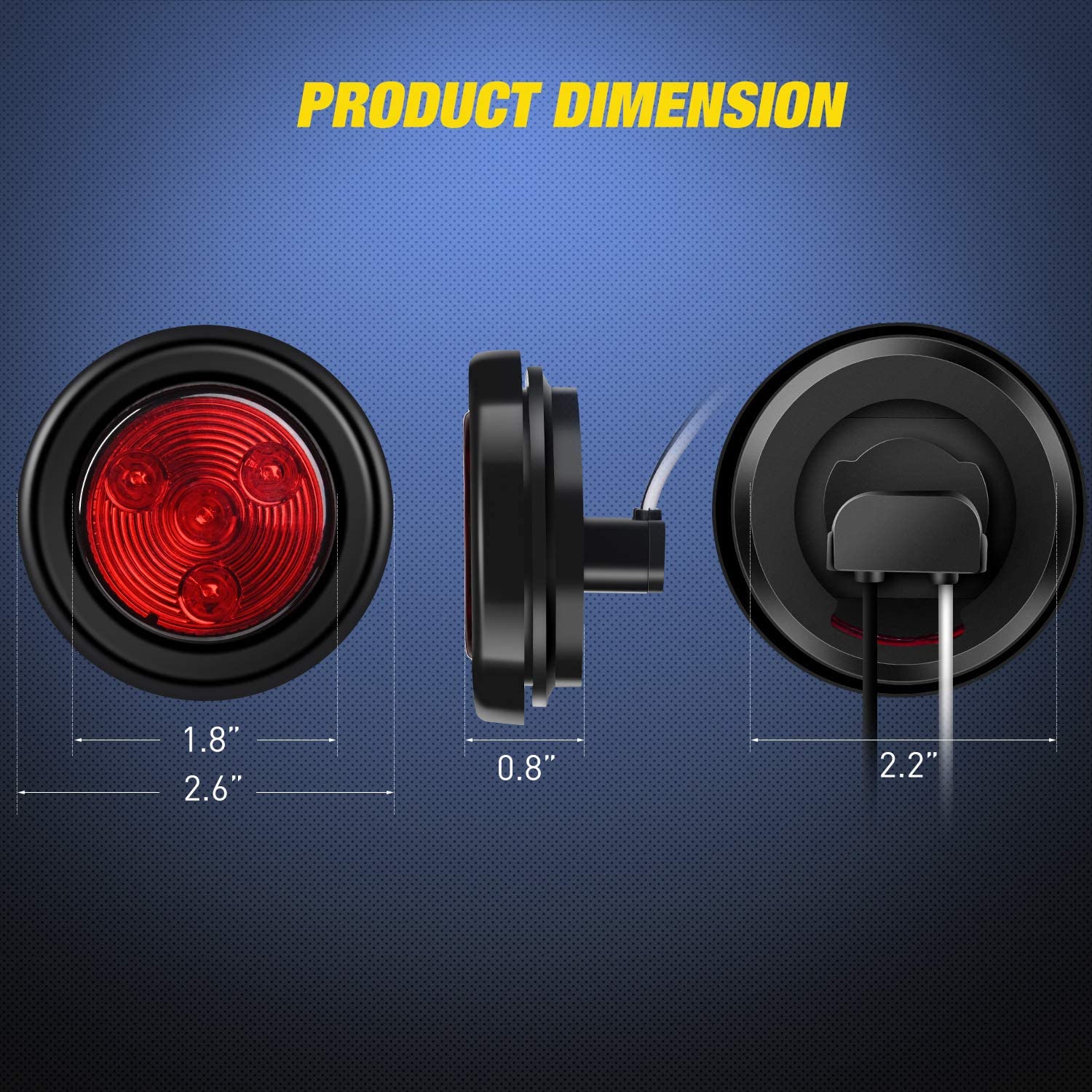 2" Red Amber Round Side Marker Light (10 Pcs) Nilight