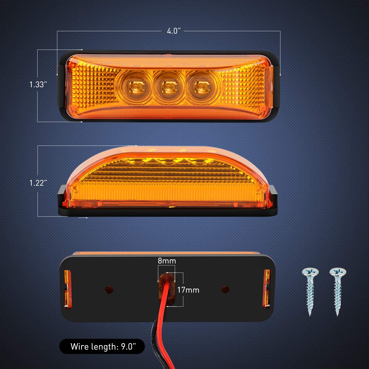 3.9" Amber Red LED Fender/Side Marker Light (10 Pcs) Nilight