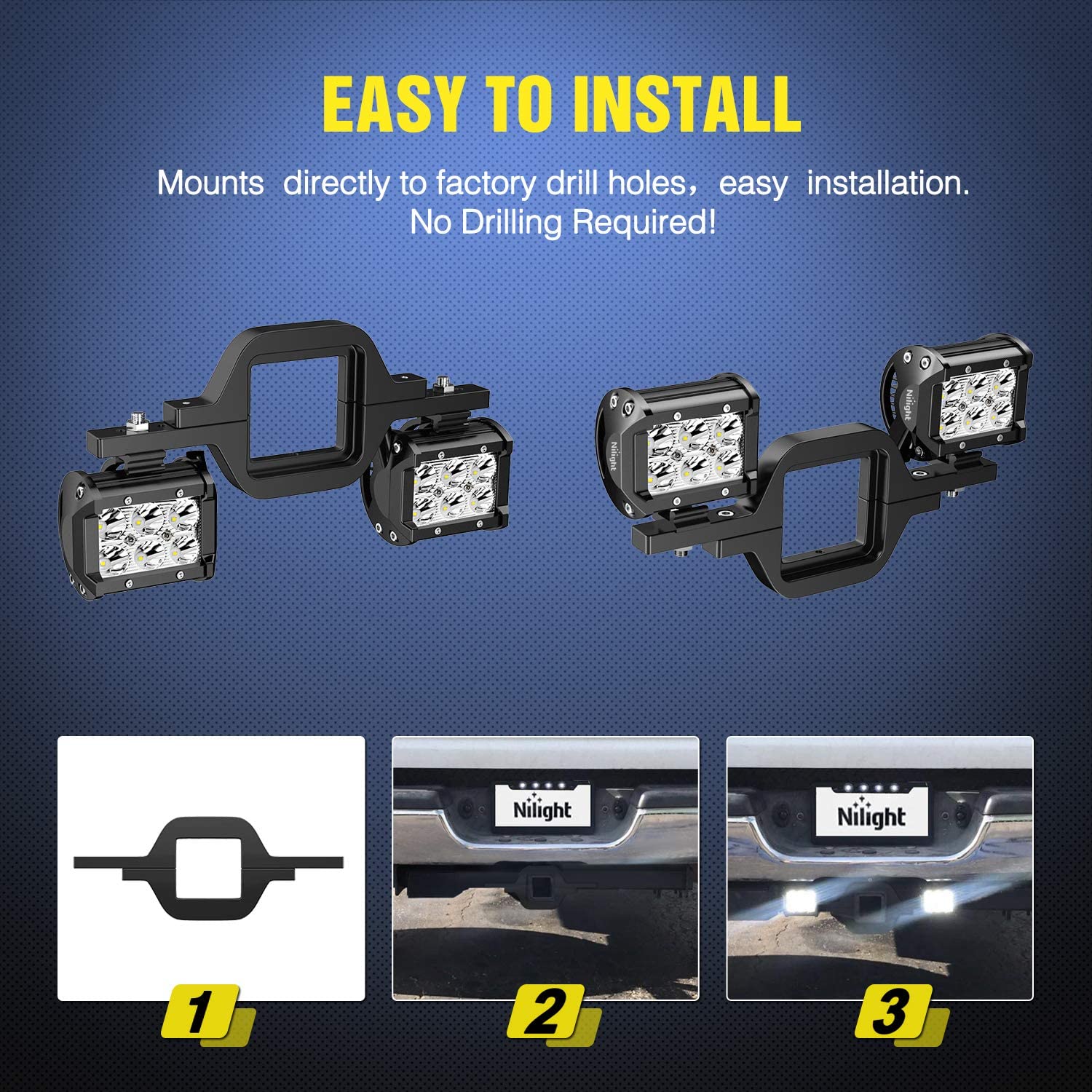 4" 18W Spot Led Pods with 2.5 Inch Tow Hitch Mounting Brackets | 12FT Wire 3Pin Switch Nilight