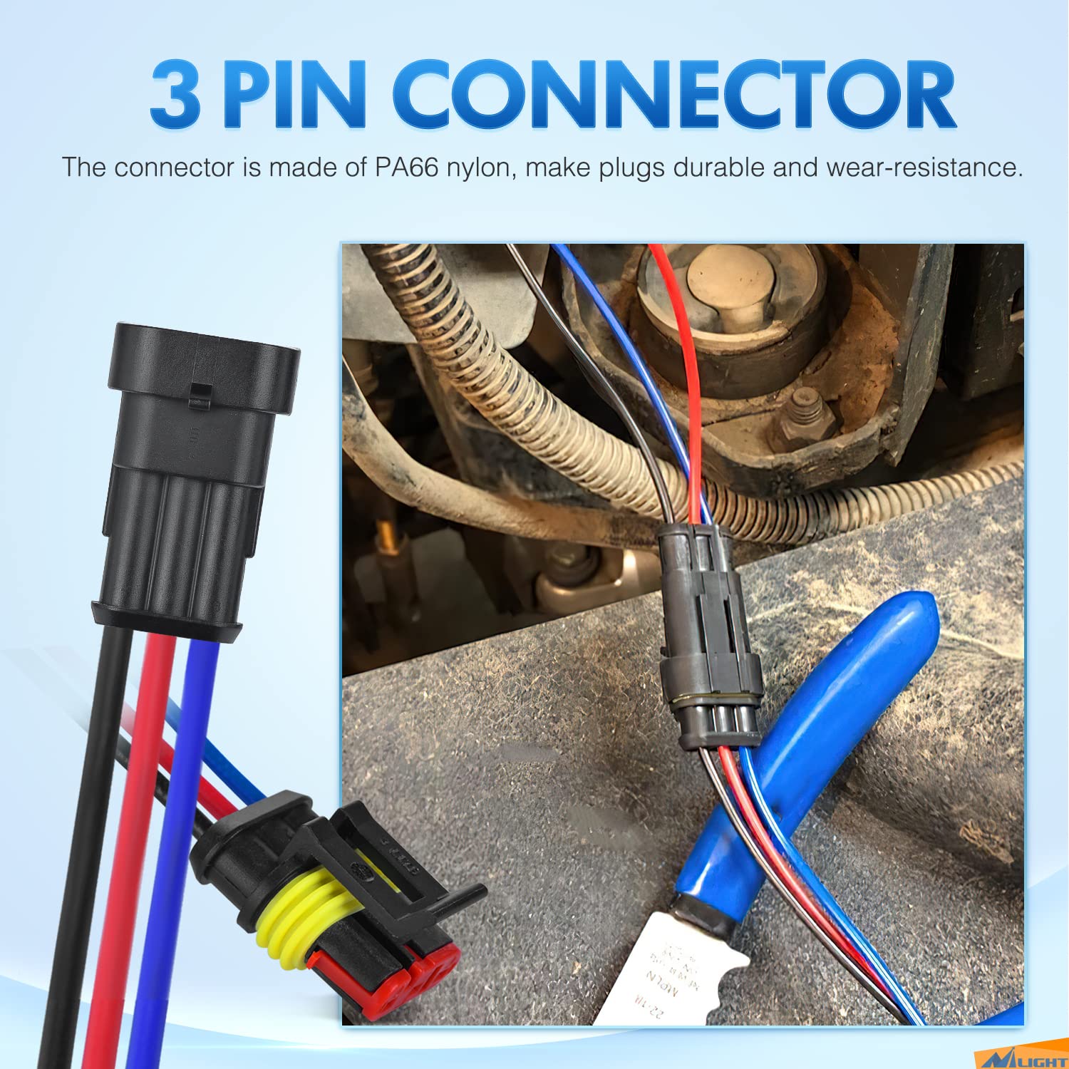 3Pin Electrical Wire Connectors Male and Female Plug Nilight