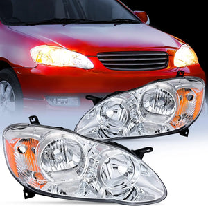 2003 2004 2005 2006 2007 2008 Toyota Corolla Headlight Assembly Chrome Case Amber Reflector
