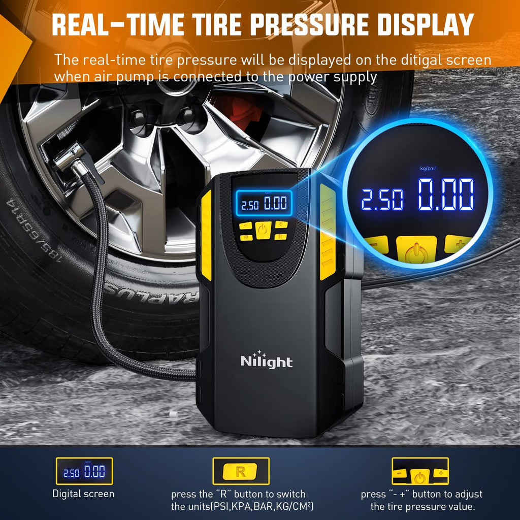 Tire Inflator, Cordless Air Pump for Car Tires with Auto-Shutoff,Digital  Pressure Gauge, Portable Air Compressor for Car, Bicycle, Motorcycles,  Ball, 150PSI Tire Inflator, Compact Bike Pump 