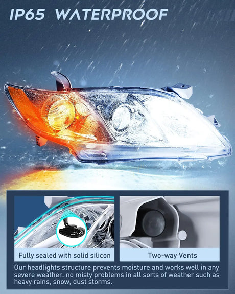 Motor Vehicle Lighting Nilight Headlight Assembly Compatible with 2007 2008 2009 Toyota Camry Headlamps Replacement Chrome Housing Amber Reflector Driver and Passenger Side, 2 Years Warranty