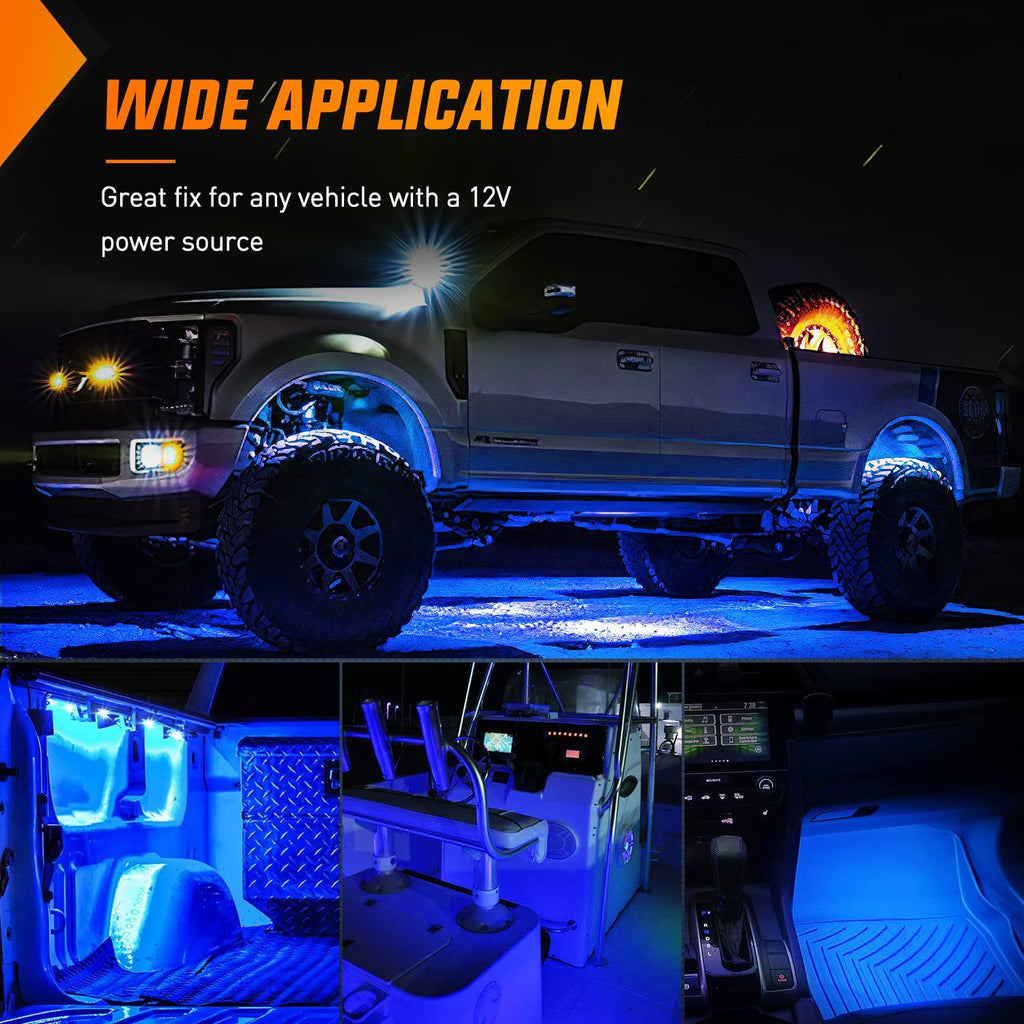 Led light Strip Nilight 8PCS Truck Pickup Bed Light 24LED Blue Cargo Rock Lighting Kits with Switch for Van Off-Road Under Car Side Marker Foot Wells Rail, 2 Years Warranty