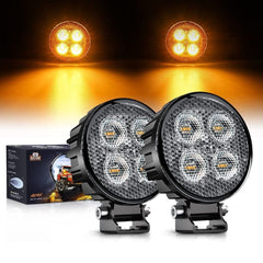 3 Inch 12W 2940LM Amber Round Flood Built-in EMC LED Work Lights (Pair)