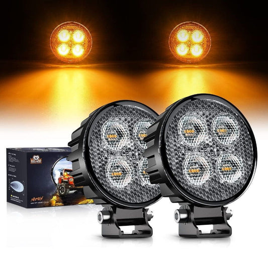 LED Light Bar Nilight 2PCS 3Inch 12W Amber Round LED Yellow Work Pods Driving Light 90° Flood Beam Built-in EMC Offroad Side Fog Lights for Tractor Truck Motorcycle Boat SUV ATV UTV, 5 Years Warranty