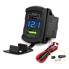 Blue Rocker Switch Style Charger PD Type C QC 3.0 USB